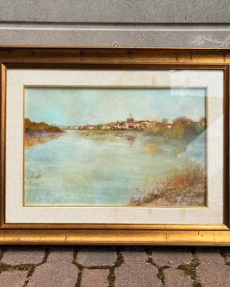 Quadro Vito Tibollo 1980 “Pavia, lungo il Ticino”