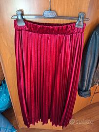 Gonna lunga in velluto rosso bordeaux