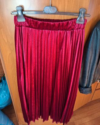 Gonna lunga in velluto rosso bordeaux