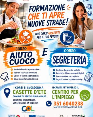 Corsi Gratuiti Aiuto Cuoco e Segreteria