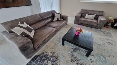 Divano con poltrona pelle Nabuk