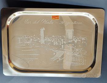 Vassoio di Portata inox inciso con veduta Vintage