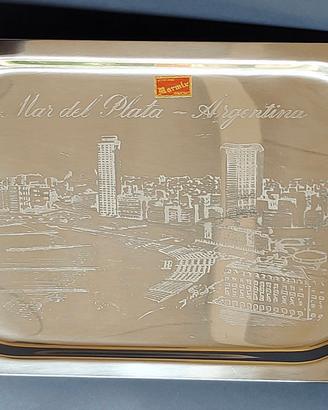 Vassoio di Portata inox inciso con veduta Vintage