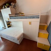 Letto soppalcato ragazzo/a armadio e cassettoni