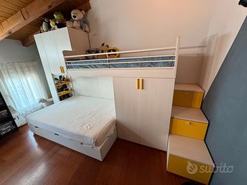 Letto soppalcato ragazzo/a armadio e cassettoni