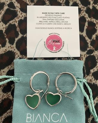 Orecchini a Cuore in Agata Verde e Platino