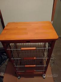Mobiletto porta-frutta in legno con 4 cestelli 