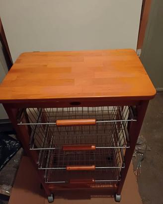 Mobiletto porta-frutta in legno con 4 cestelli 