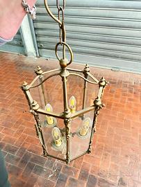 Lampadario in ottone e vetro