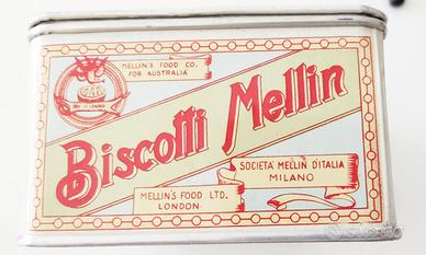 SCATOLA VINTAGE LATTA BISCOTTI MELLIN BAMBINI '60