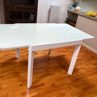 Tavolo allungabile ferro e vetro, bianco