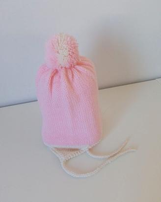 Cappellino rosa con pon-pon per neonati