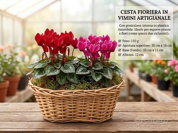 Cesta fioriera in vimini con protezione interna in