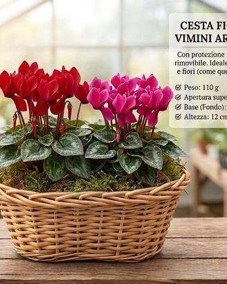 Cesta fioriera in vimini con protezione interna in