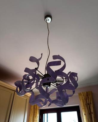 Lampadario rosa in vetro di Murano