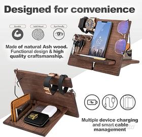 Docking Station in legno massello con ganci