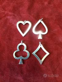 4 ciondoli argento simboli carte