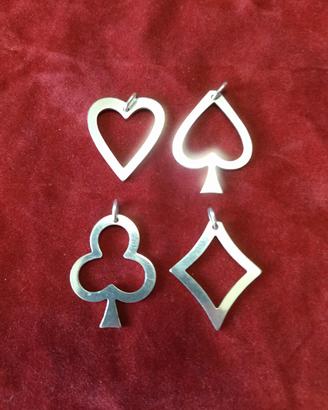 4 ciondoli argento simboli carte