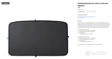 Tendina parasole Tesla Model 3