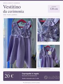 Vestito cerimonia lilla 120 cm con coprispalla
