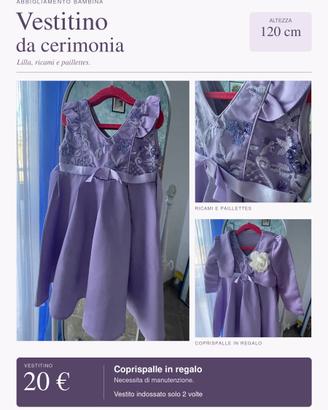 Vestito cerimonia lilla 120 cm con coprispalla