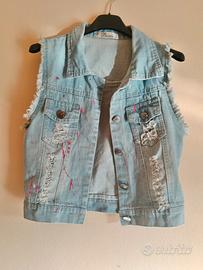 Gilet smanicato denim chiaro customizzato tg 42/44