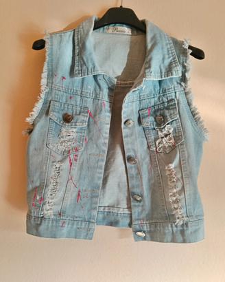 Gilet smanicato denim chiaro customizzato tg 42/44