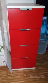 Cassettiera Ikea Nordli 4 cassetti bianca e rossa