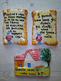 3 mattonelle da parete con scritte proverbiali