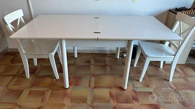 Tavolo bianco allungabile 80x80→160 + 2 sedie