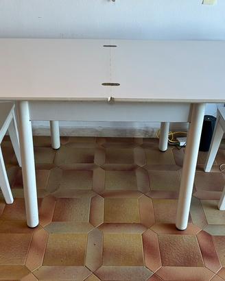 Tavolo bianco allungabile 80x80→160 + 2 sedie