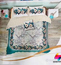 Copriletto stampa 3D celeste con cuscino arredo