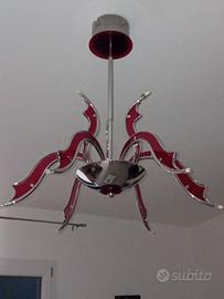Lampadario Moderno Rosso e Acciaio