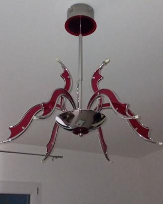 Lampadario Moderno Rosso e Acciaio
