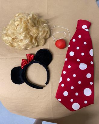 Orecchie Minnie Cravatta Naso Parrucca Carnevale