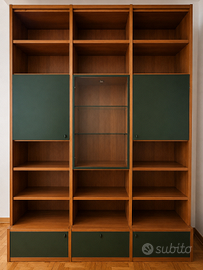 Libreria modulare in legno con ante verdi