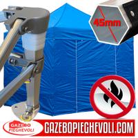 Gazebo 3x3 pieghevole alluminio blu IGNIFUGO stand