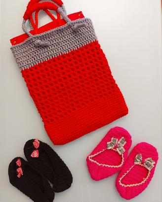 Borsa e pantofole in lana