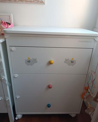 Cassettiera fasciatoio con vaschetta bagno