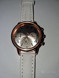 Orologio al quarzo cinturino bianco placcato
