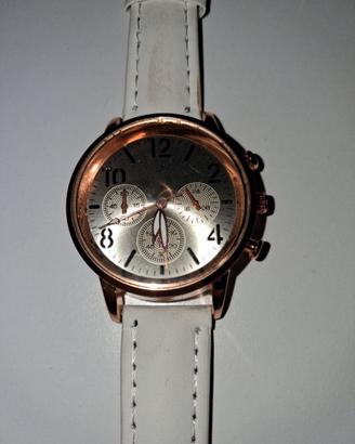 Orologio al quarzo cinturino bianco placcato
