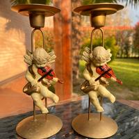 Coppia portacandele con angioletti musicisti