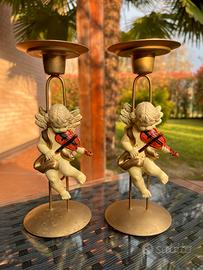 Coppia portacandele con angioletti musicisti