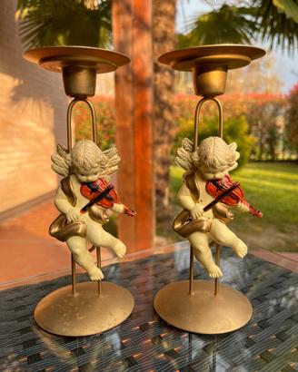 Coppia portacandele con angioletti musicisti