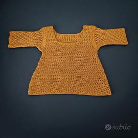 maglia uncinetto senape maniche corte autunno