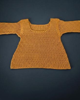 maglia uncinetto senape maniche corte autunno