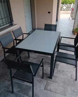 Tavolo alluminio/vetro con sedie antracite 