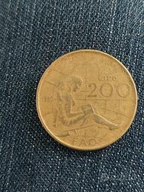 MONETA RARA 200 LIRE VALORIZZAZIONE DELLA DONNA