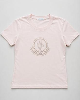 Moncler T-shirt rosa cipria con logo ricamato - M