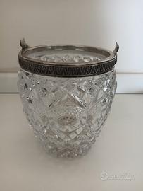 Porta ghiaccio in cristallo molato ed argento 800